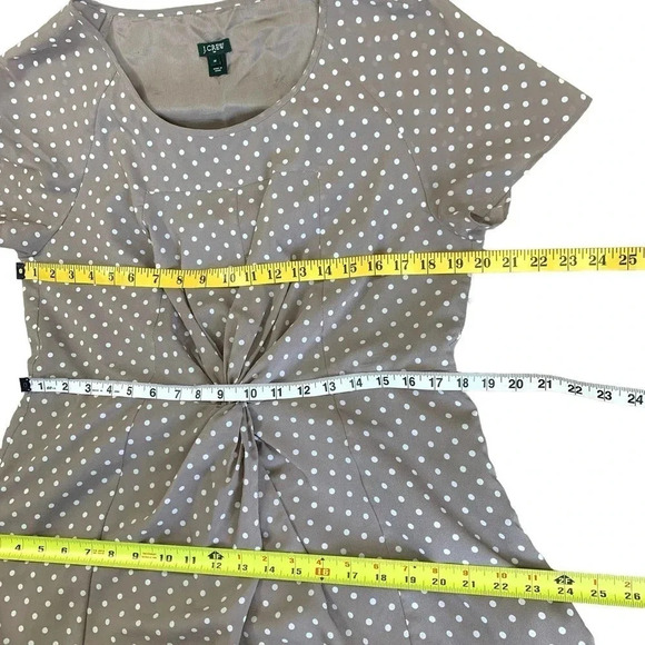 J. Crew Short Sleeve Polka Dot Knot Waist Chiffon Sheath Dress Size 14 Brown Tan - Picture 13 of 16